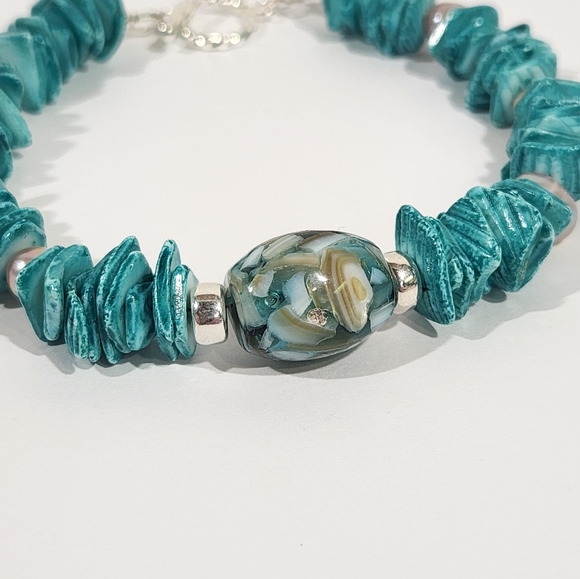 "Ocean Dreams" Bracelet With Sterling, Turquoise Shells, Freshwater Pearls & MOP - Picture 3 of 12